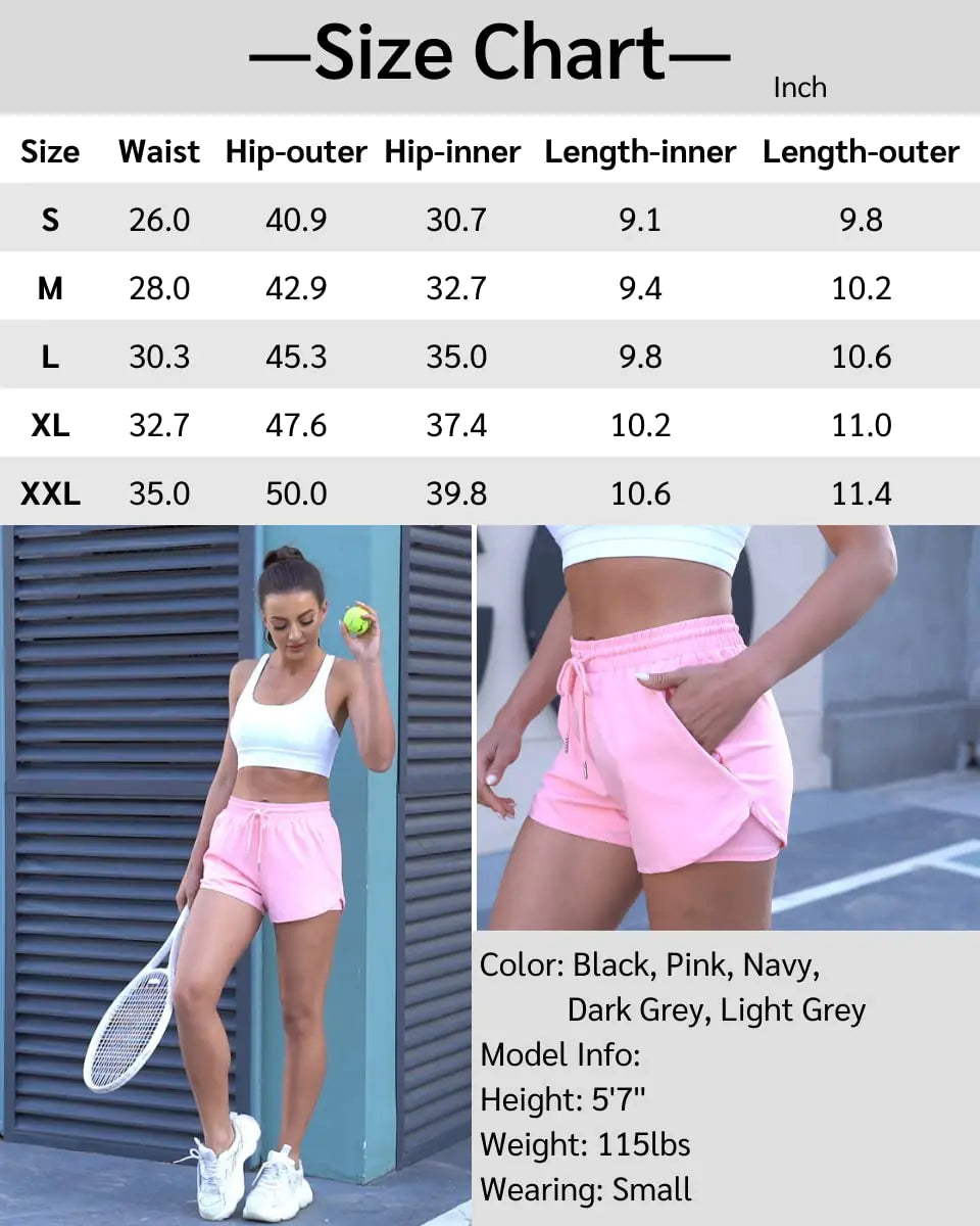 Women's Running Shorts with Liner 3 Zipper Pockets Elastic Workout Athletic Gym Yoga Shorts Small Pink