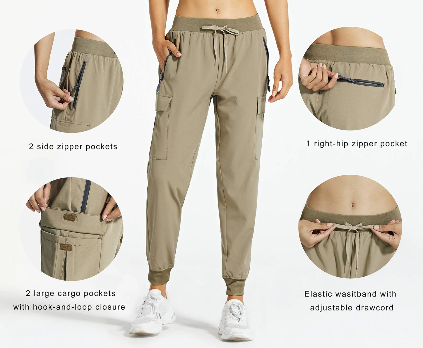 Libin Women's Cargo Joggers Lightweight Quick Dry Hiking Pants Athletic Workout Lounge Casual Outdoor 01-pants-khaki Medium