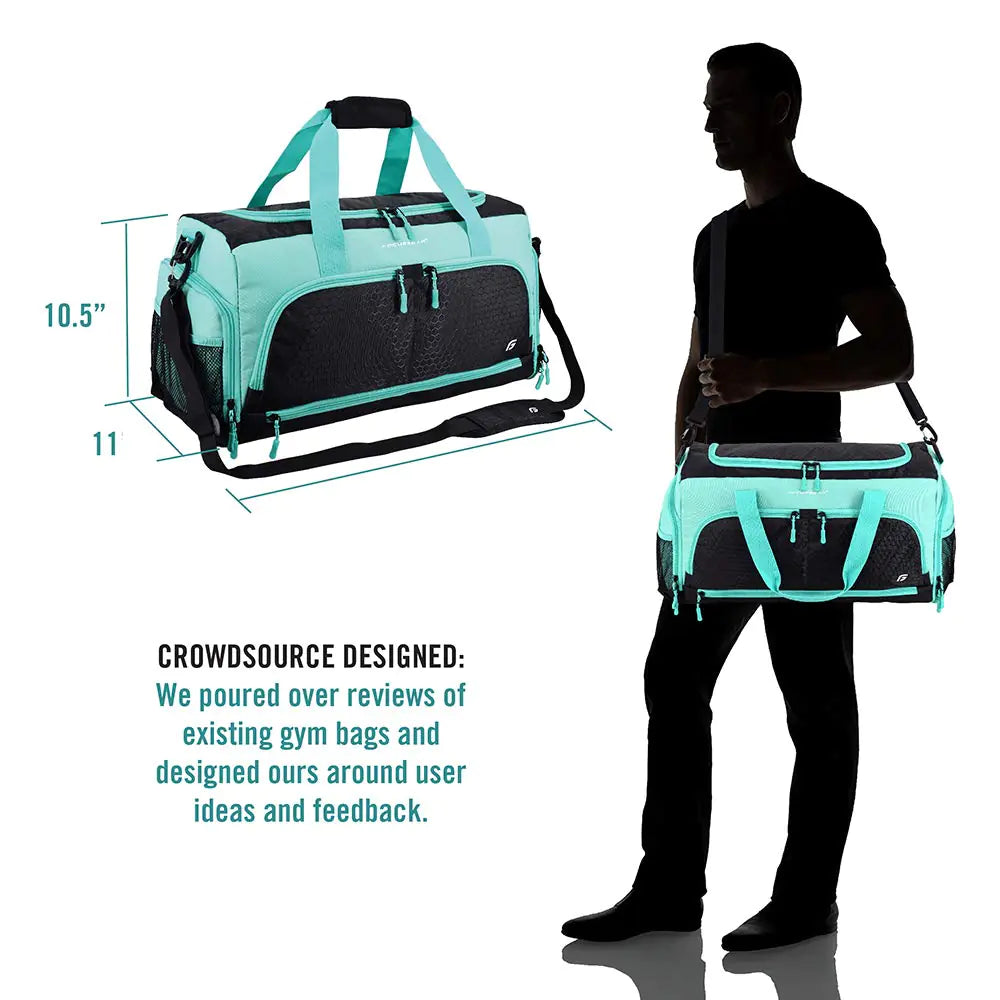 Ultimate Gym Bag 2.0: The Durable Crowdsource Designed Duffel Bag with 10 Optimal Compartments Including Water Resistant Pouch Teal Medium (20")