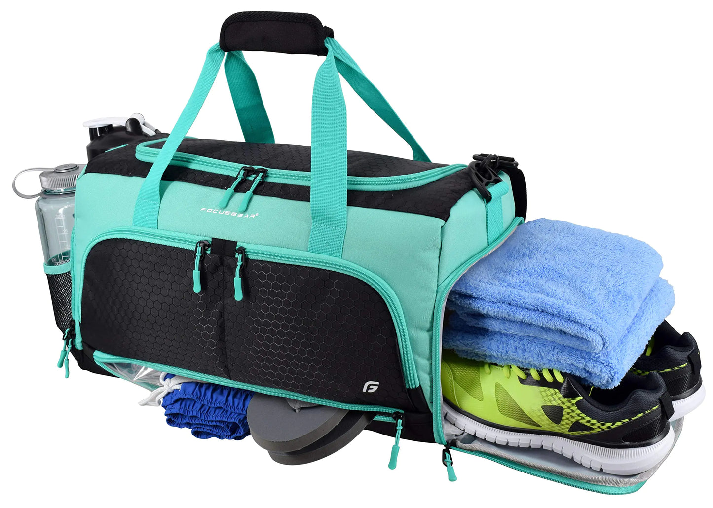 Ultimate Gym Bag 2.0: The Durable Crowdsource Designed Duffel Bag with 10 Optimal Compartments Including Water Resistant Pouch Teal Medium (20")