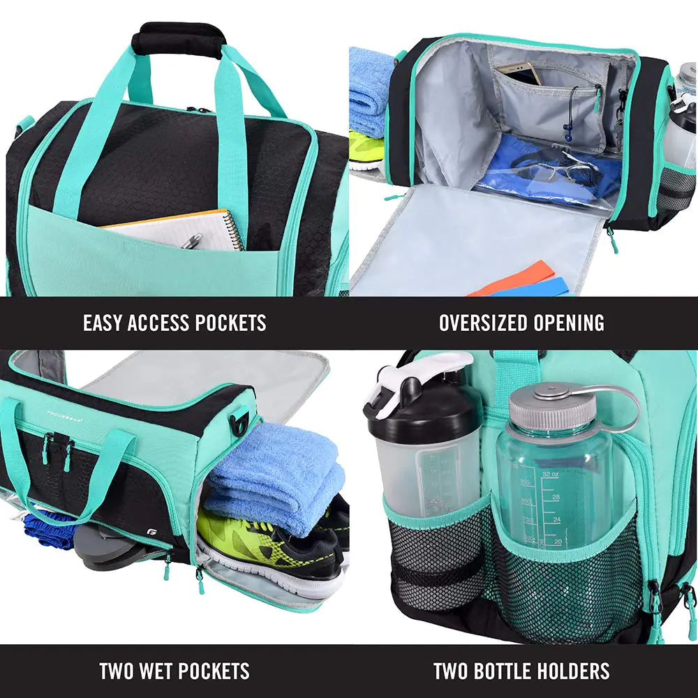 Ultimate Gym Bag 2.0: The Durable Crowdsource Designed Duffel Bag with 10 Optimal Compartments Including Water Resistant Pouch Teal Medium (20")