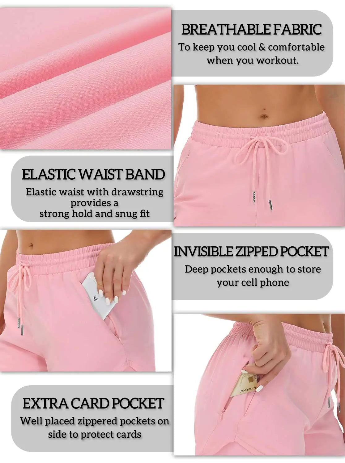 Women's Running Shorts with Liner 3 Zipper Pockets Elastic Workout Athletic Gym Yoga Shorts Small Pink