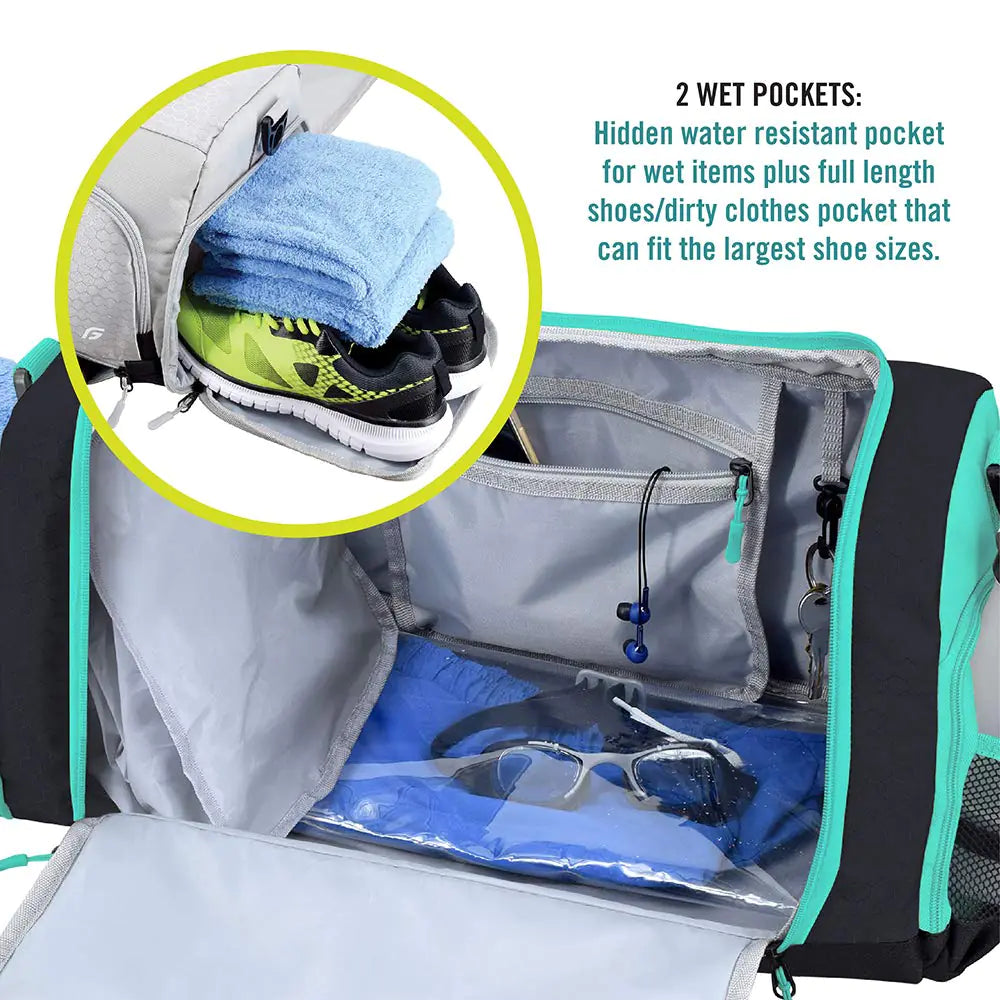 Ultimate Gym Bag 2.0: The Durable Crowdsource Designed Duffel Bag with 10 Optimal Compartments Including Water Resistant Pouch Teal Medium (20")